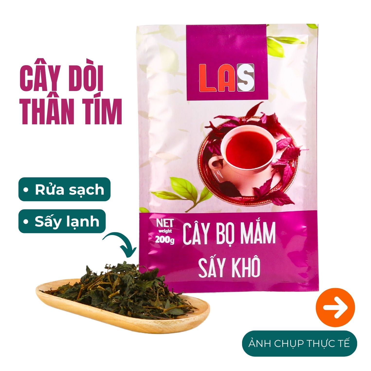 Cây dòi thân tím sấy khô LAS - Gói 200gr